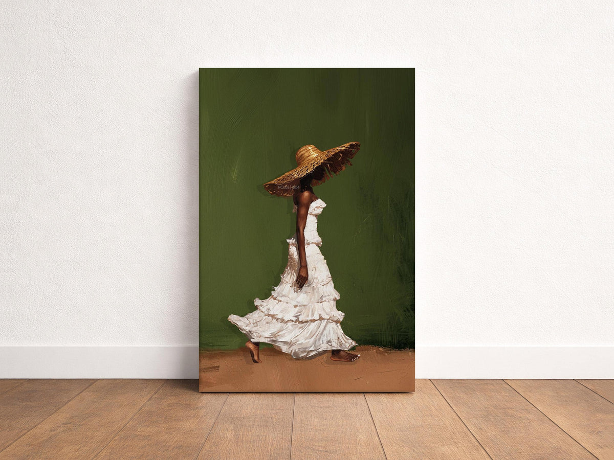 Afrocentric Wall Art, Black Woman Olive Green Boho Portrait Print