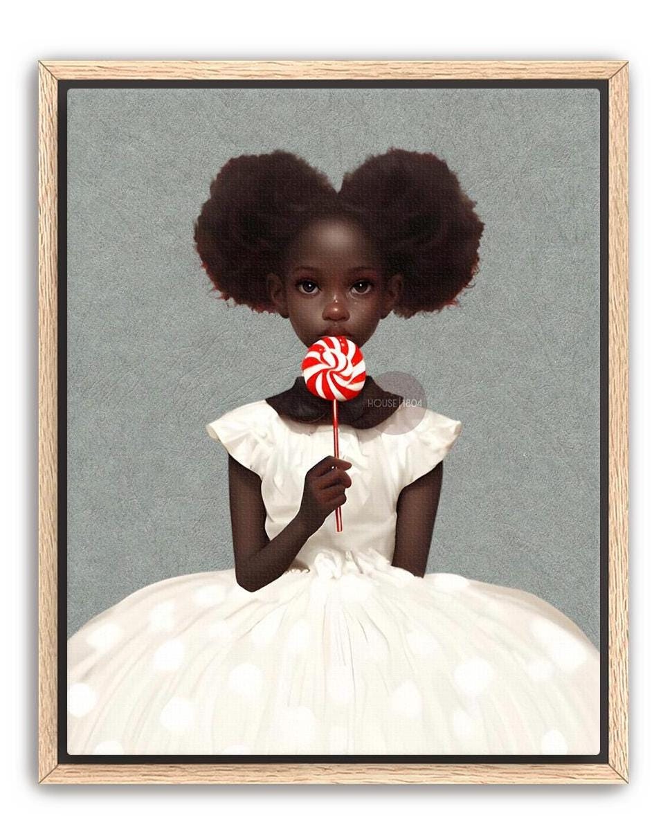 Black Kids Wall Art, Cute Black Girl Nursery Art, Black Toddler Room Art