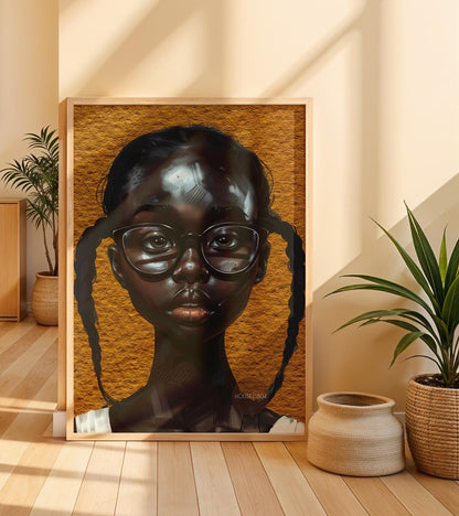 Melanin Art Print - Black Girl Canvas Bold Yellow Art on Hand Stretched Canvas