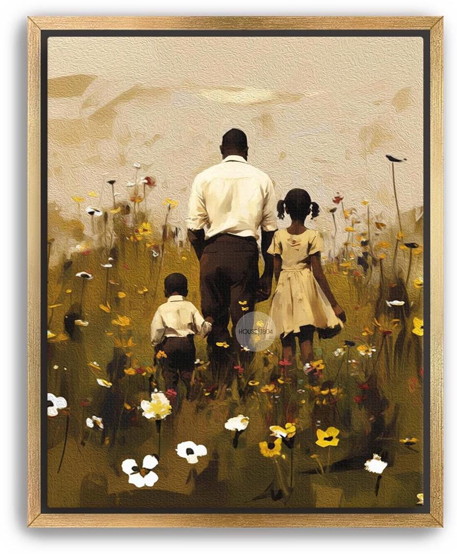 Black Father Daughter Son Canvas, Fathers Day Gift