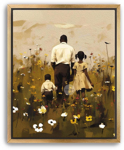 Black Father Daughter Son Canvas, Fathers Day Gift