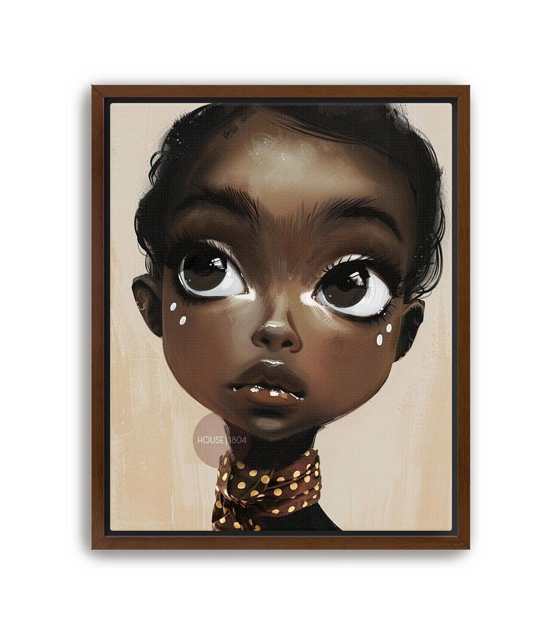 Black Girl Wall Art, Surreal Big Eye Portrait Print, Canvas Framed and Framed