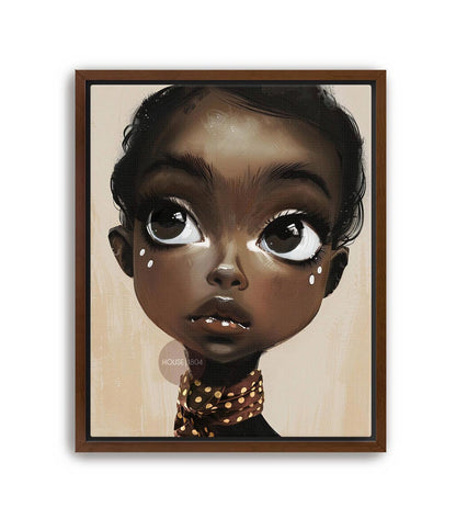 Black Girl Wall Art, Surreal Big Eye Portrait Print, Canvas Framed and Framed