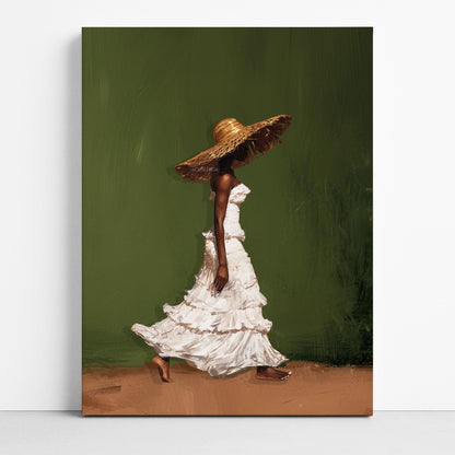 Afrocentric Wall Art, Black Woman Olive Green Boho Portrait Print