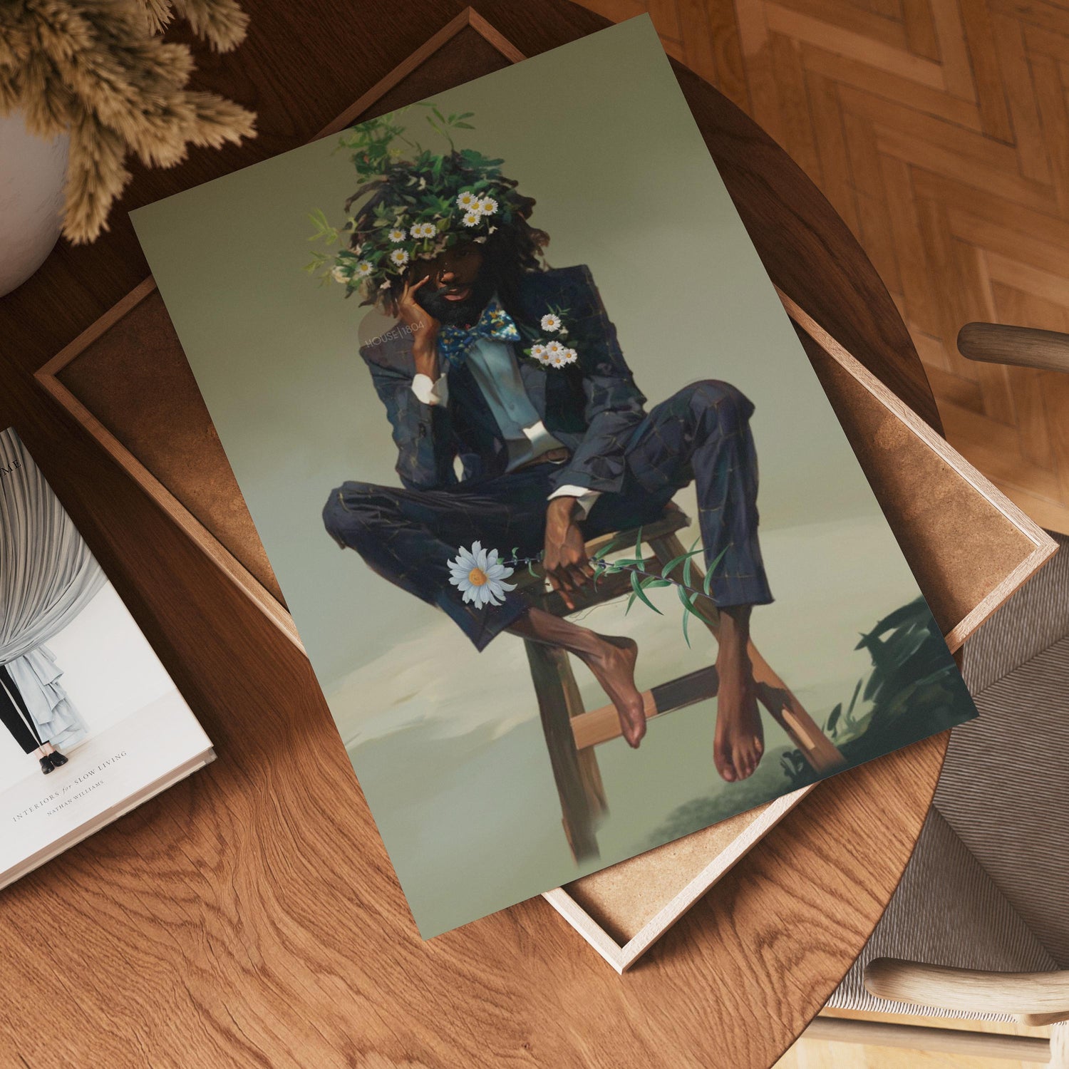 Black Man Floral Wall Art, Abstract Male Portrait, Contemporary Modern Canvas Print, Male Abstract Moody Wall Framed Print