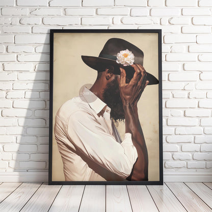 Black Man Portrait Art: Harlem Renaissance Art Print, Beige Background