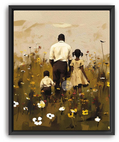 Black Father Daughter Son Canvas, Fathers Day Gift