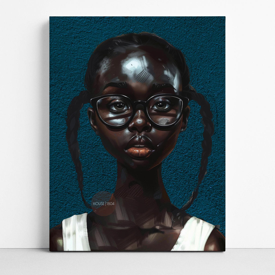 Black Girl Art Print, Little Black Girl Blues Portrait, Pigtails