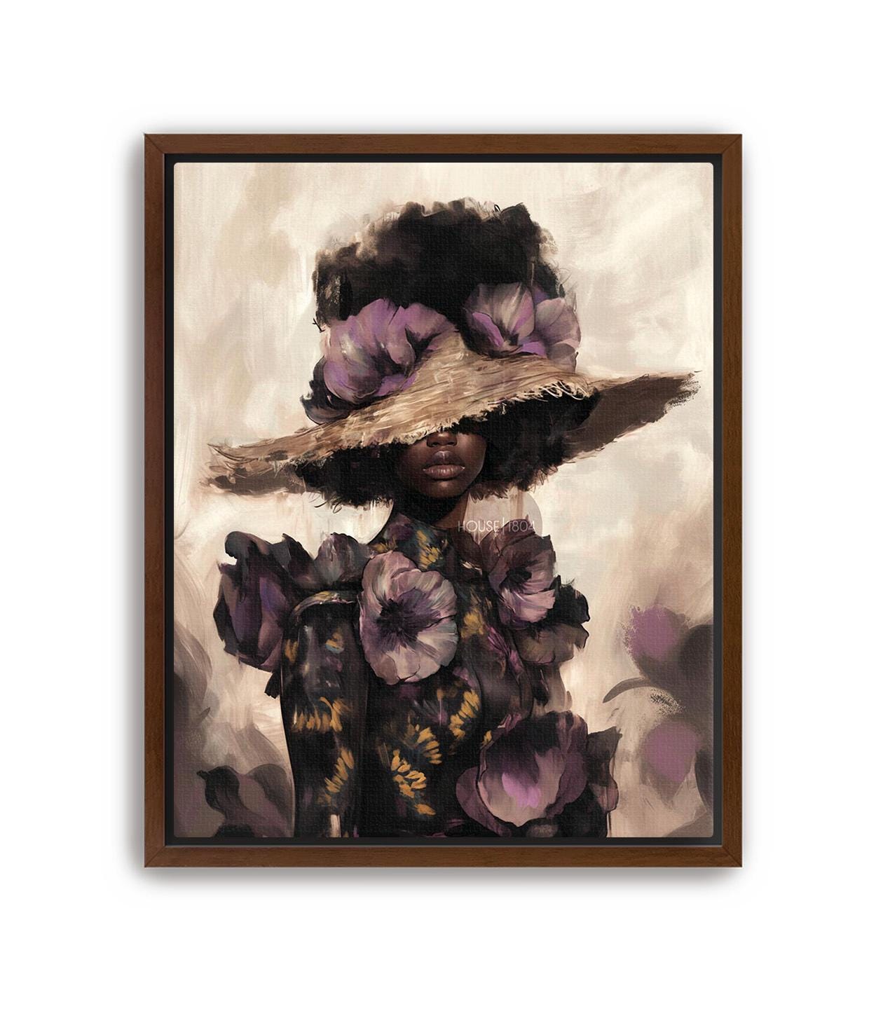 Black Woman Art Print: Purple Floral Fashion Wall Decor
