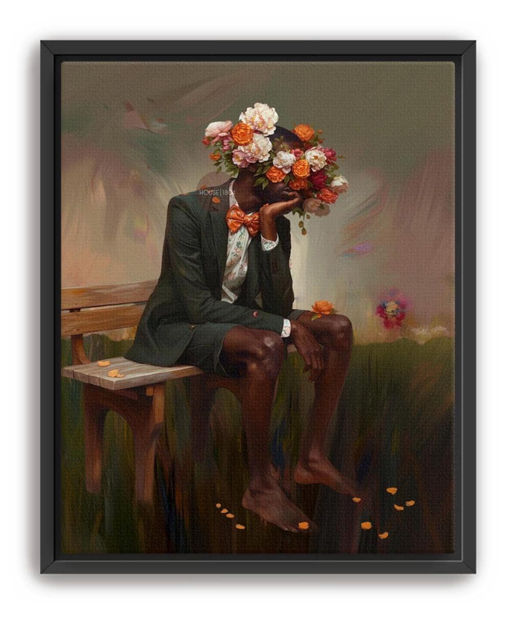 Afrocentric Man Floral Canvas Art, Black Masculine Portrait, Male Flower Head Artwork