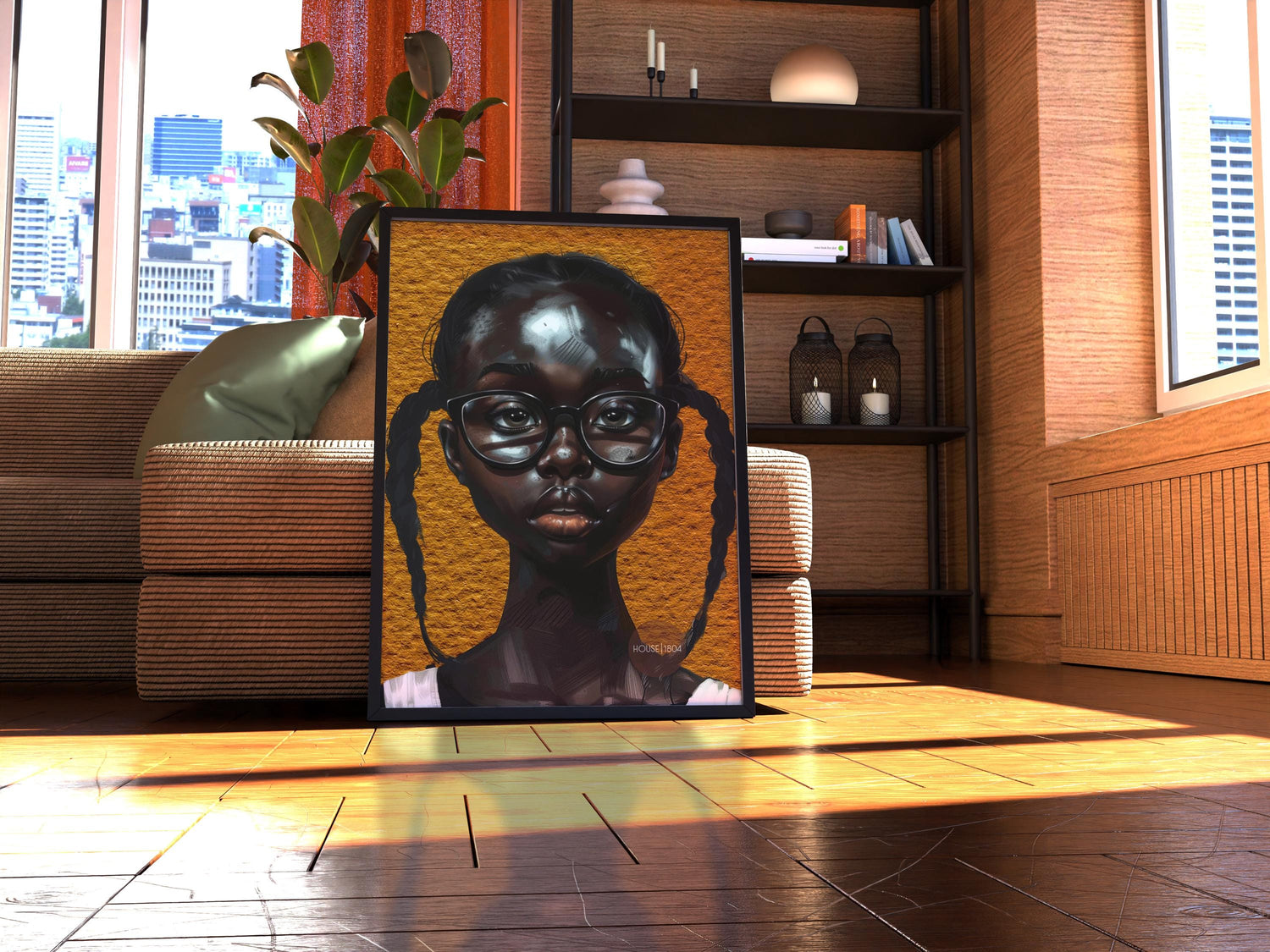 Melanin Art Print - Black Girl Canvas Bold Yellow Art on Hand Stretched Canvas