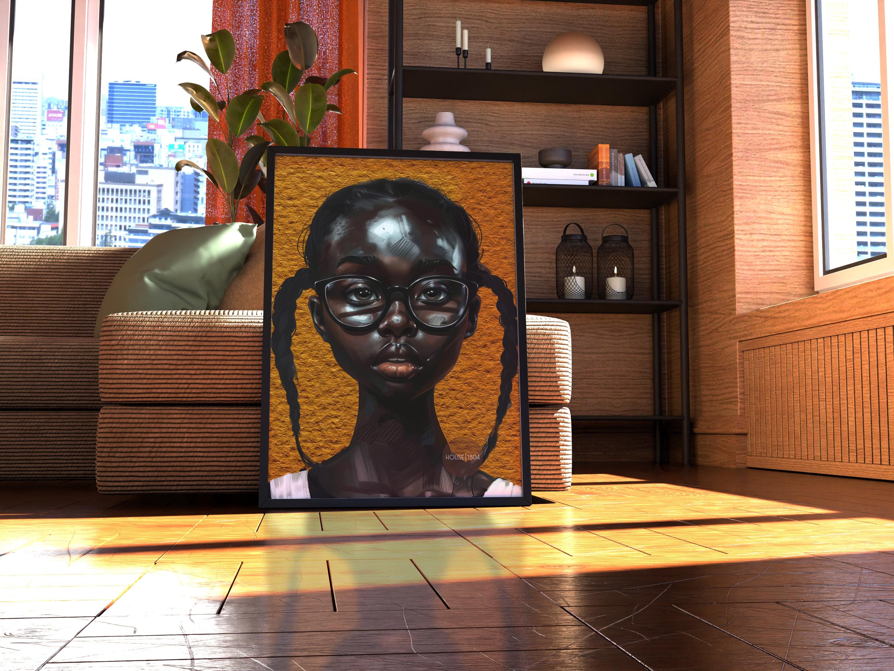 Melanin Art Print - Black Girl Canvas Bold Yellow Art on Hand Stretched Canvas