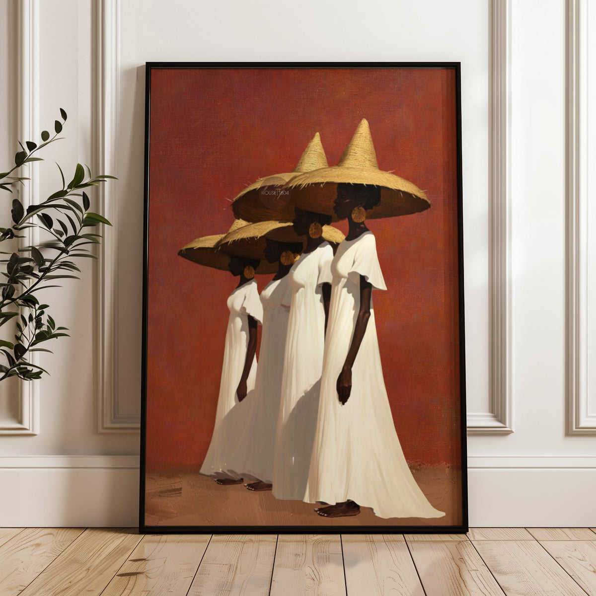 Afrocentric Women Canvas Art, Boho Sister Girl Friends Minimalist Canvas Print