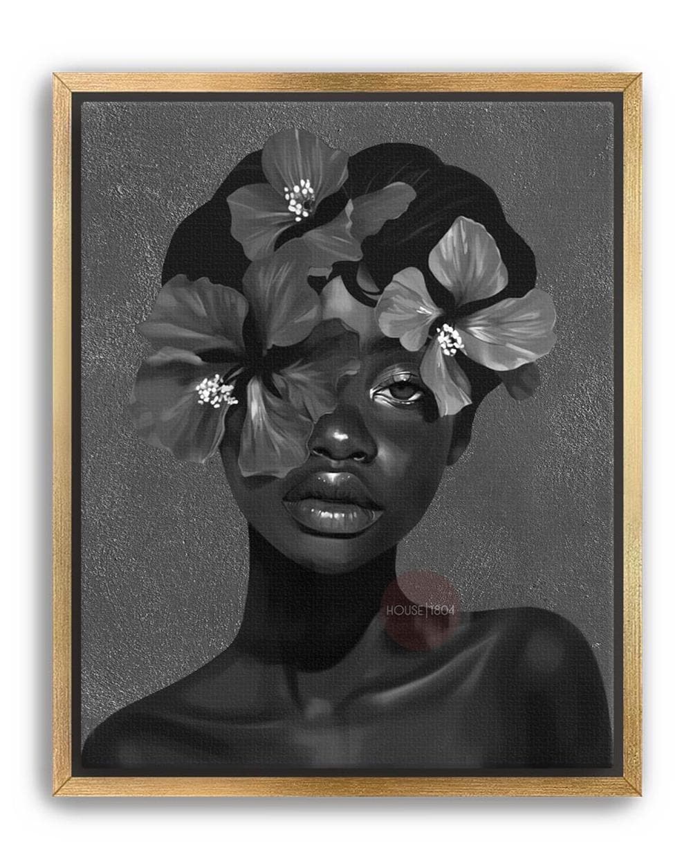 Black Woman Flower Art Print: Monochrome Portrait Wall Art