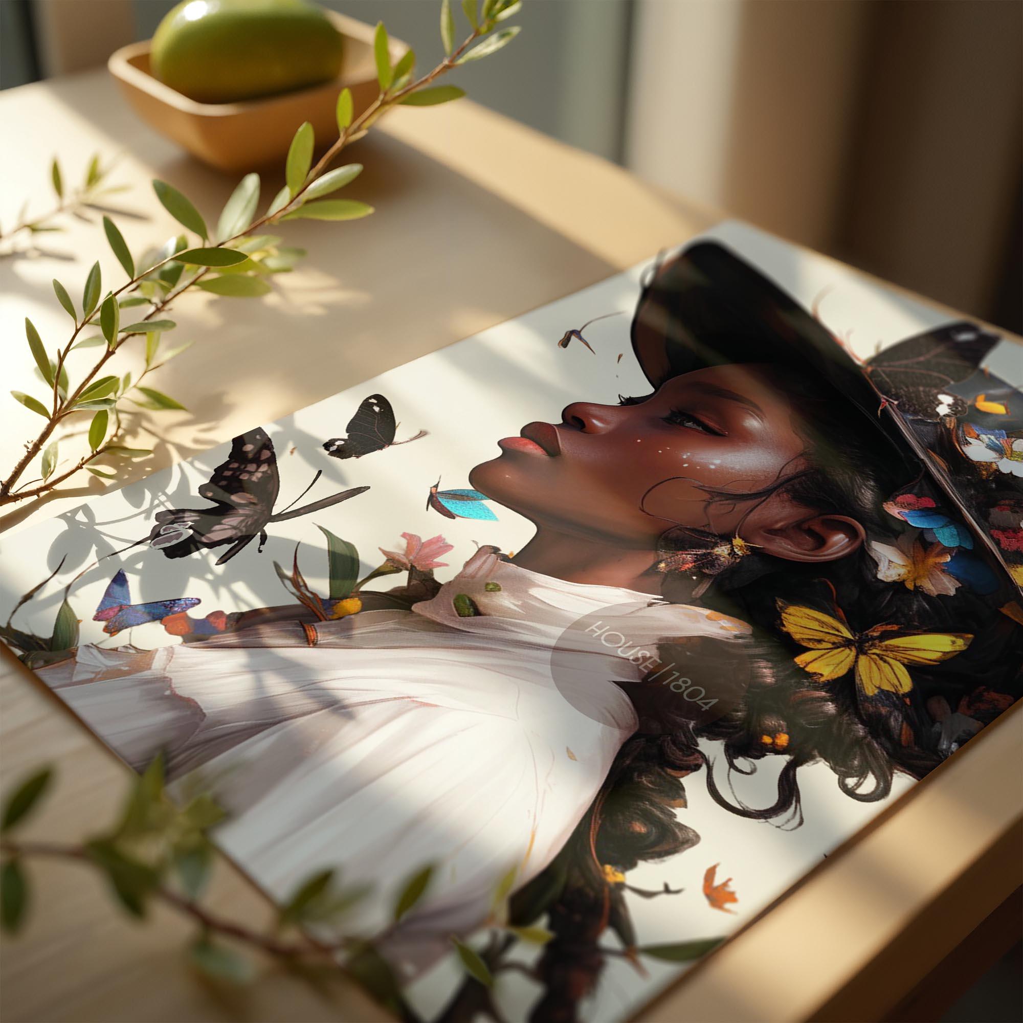 Black Woman Floral Wall Art Print