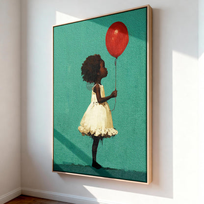 Little Black Girl Art, Joyful Balloon Nursery Canvas Print Framed