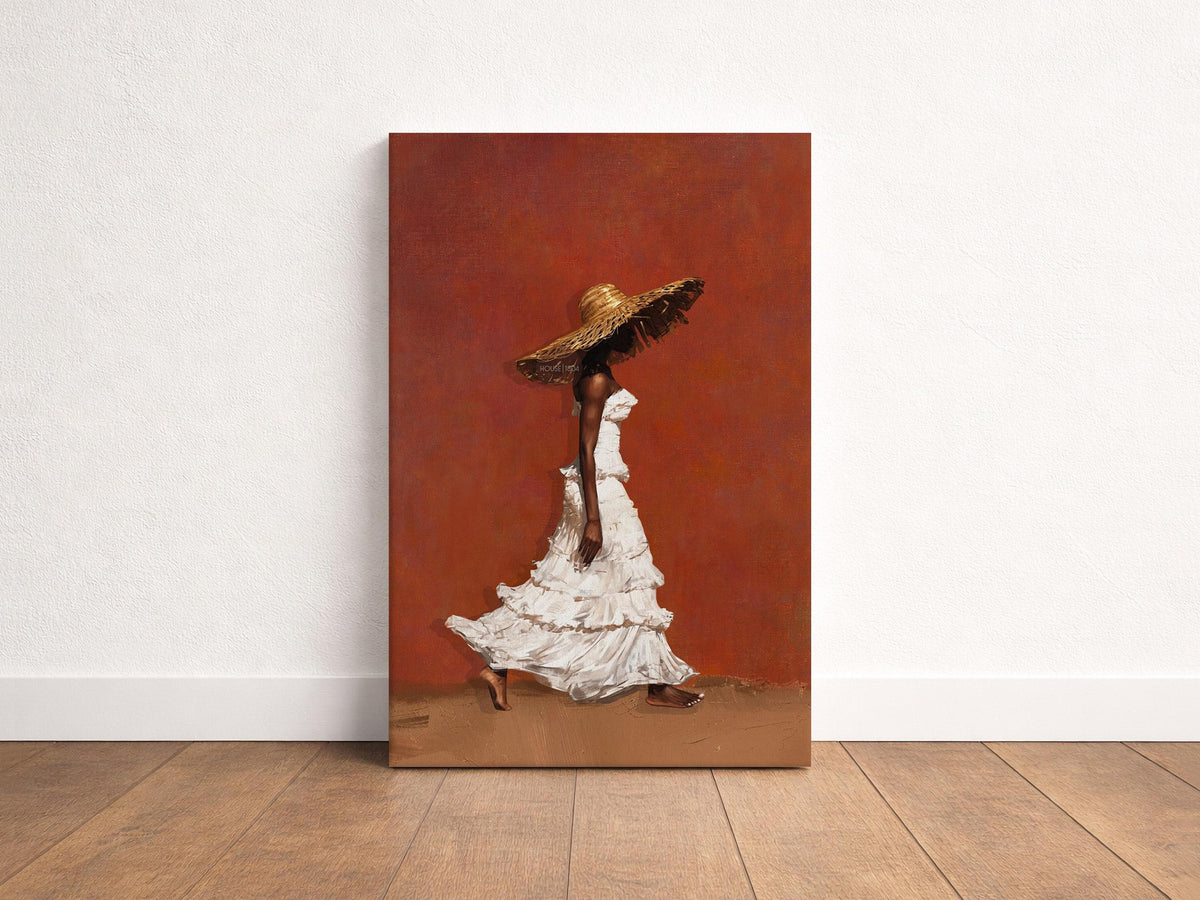 Afrocentric Wall Art, Terracotta Black Woman Portrait Canvas | Framed Unframed