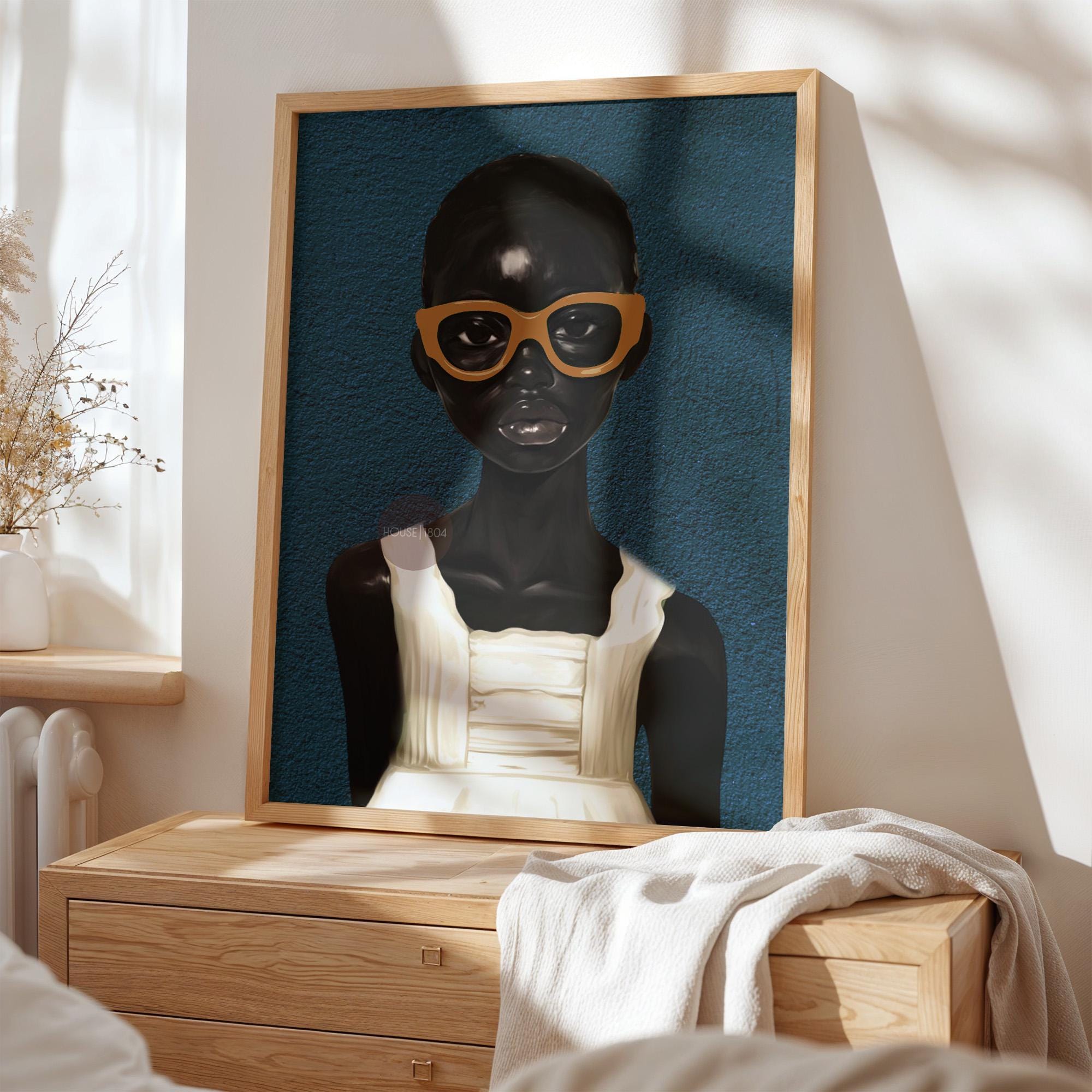 Black Girl Blues Portrait Framed Canvas Art