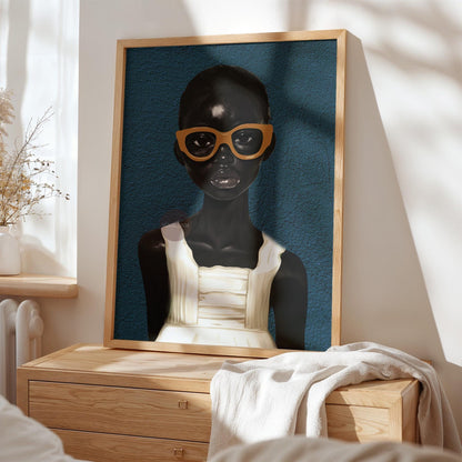 Black Girl Blues Portrait Framed Canvas Art
