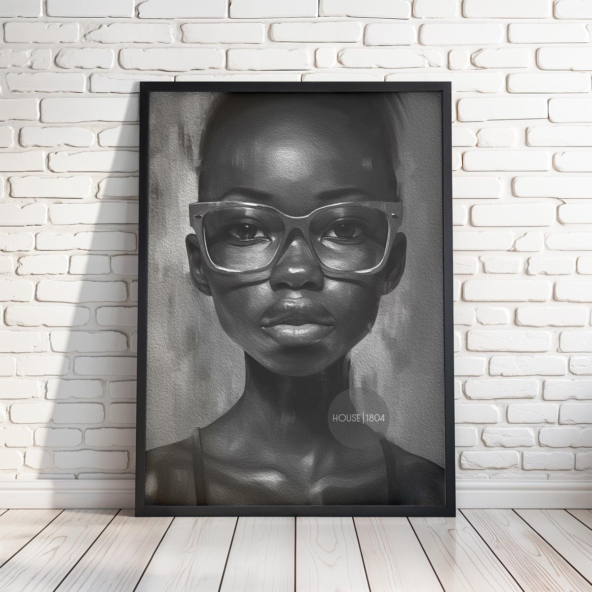 Black Woman Wall Art, Quirky Glasses Canvas Print Black White Art