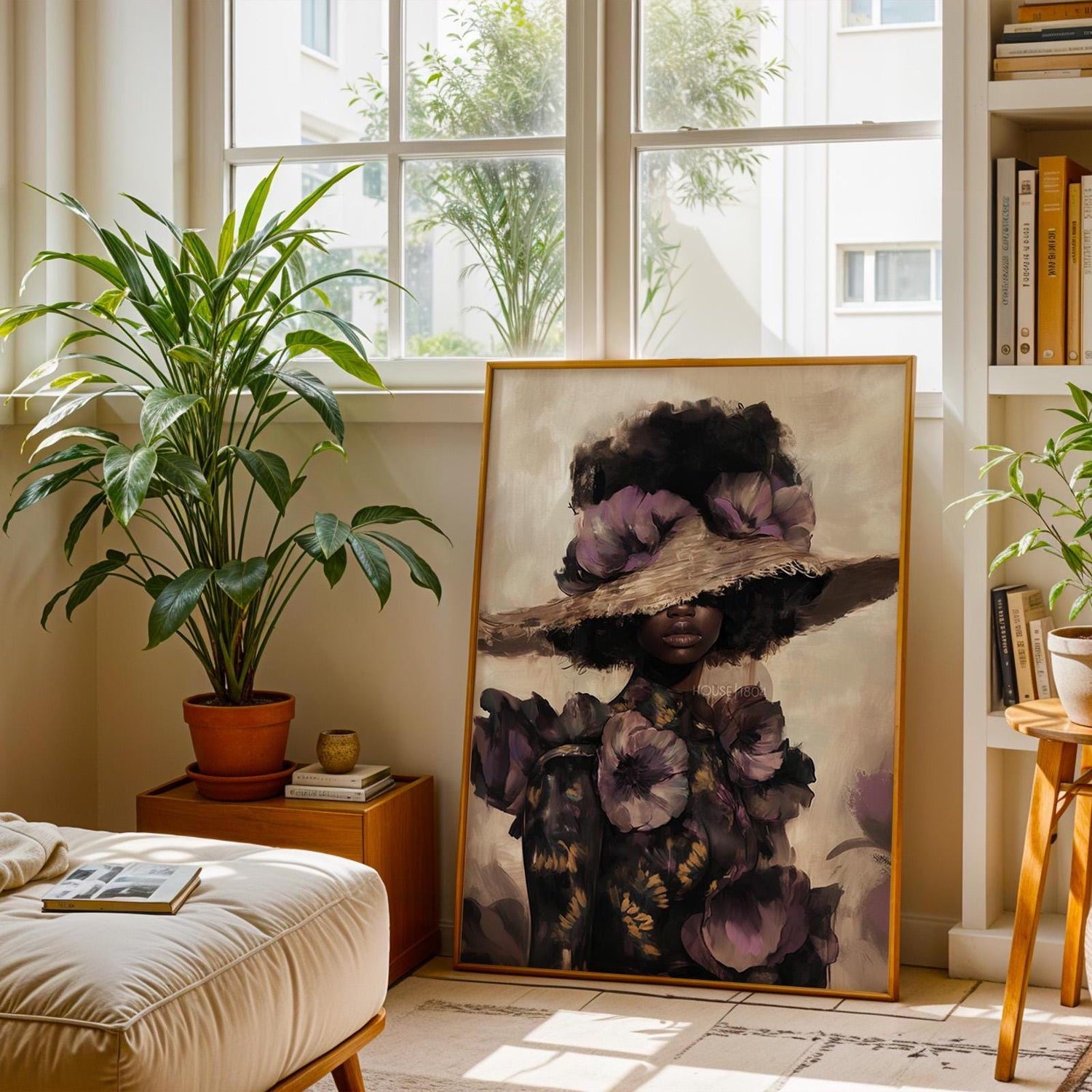 Black Woman Art Print: Purple Floral Fashion Wall Decor
