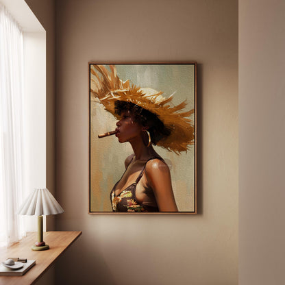 Caribbean Woman Smoking Cigar Canvas