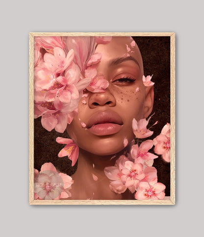 Woman Flower Head and Shoulders Art, Black Woman Modern Wall Art, Black Woman Art Print, Black Boho Art, African American Woman Abstract