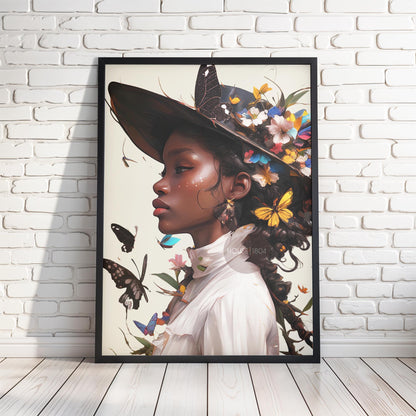 Black Woman Floral Wall Art Print
