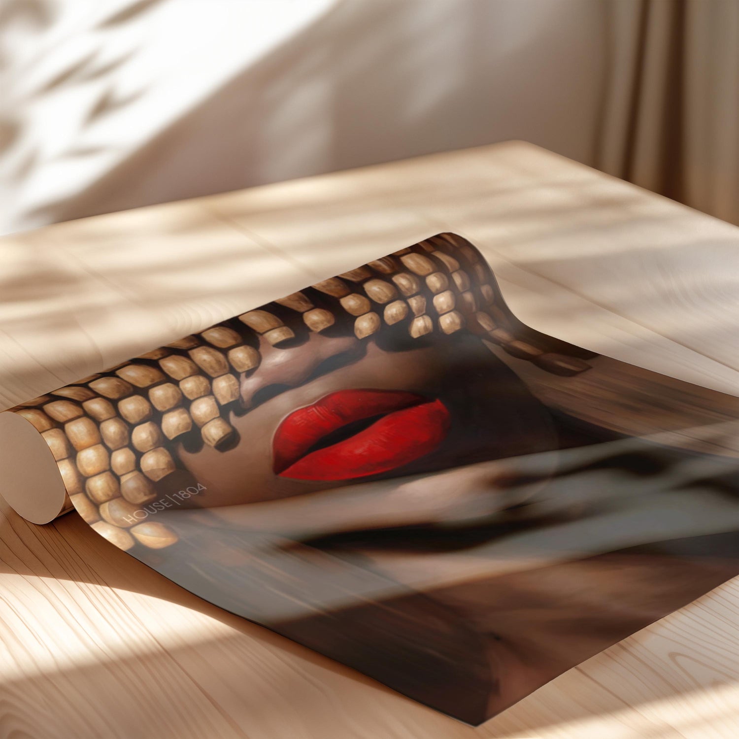 Black Woman Art Print: Beaded Headpiece Wall Art, Bold Black Woman Wall Art, Black Interior Design Print, African American Canvas Decor