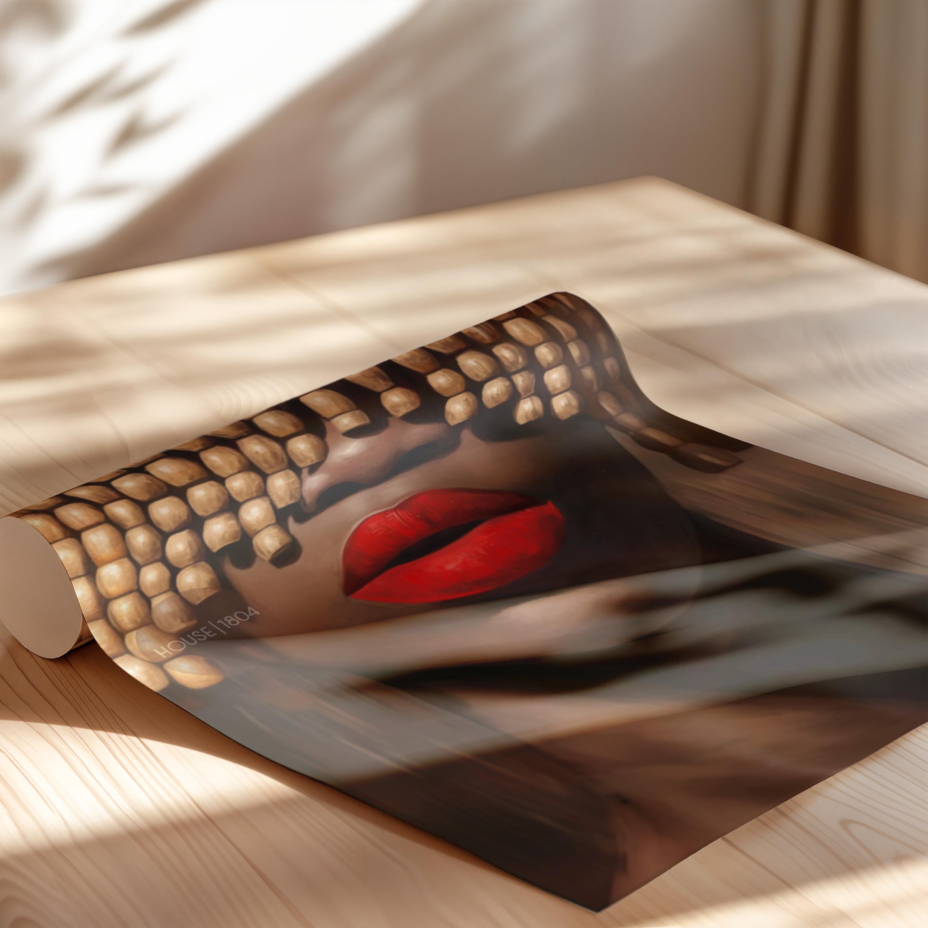 Black Woman Art Print: Beaded Headpiece Wall Art, Bold Black Woman Wall Art, Black Interior Design Print, African American Canvas Decor