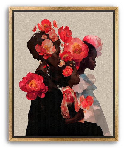 Black Mother and Two Daughters Framed Canvas Wall Art Print: