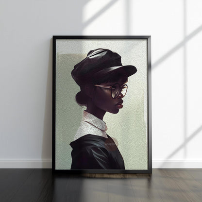 Black Woman Hat Canvas Art, Minimalist
