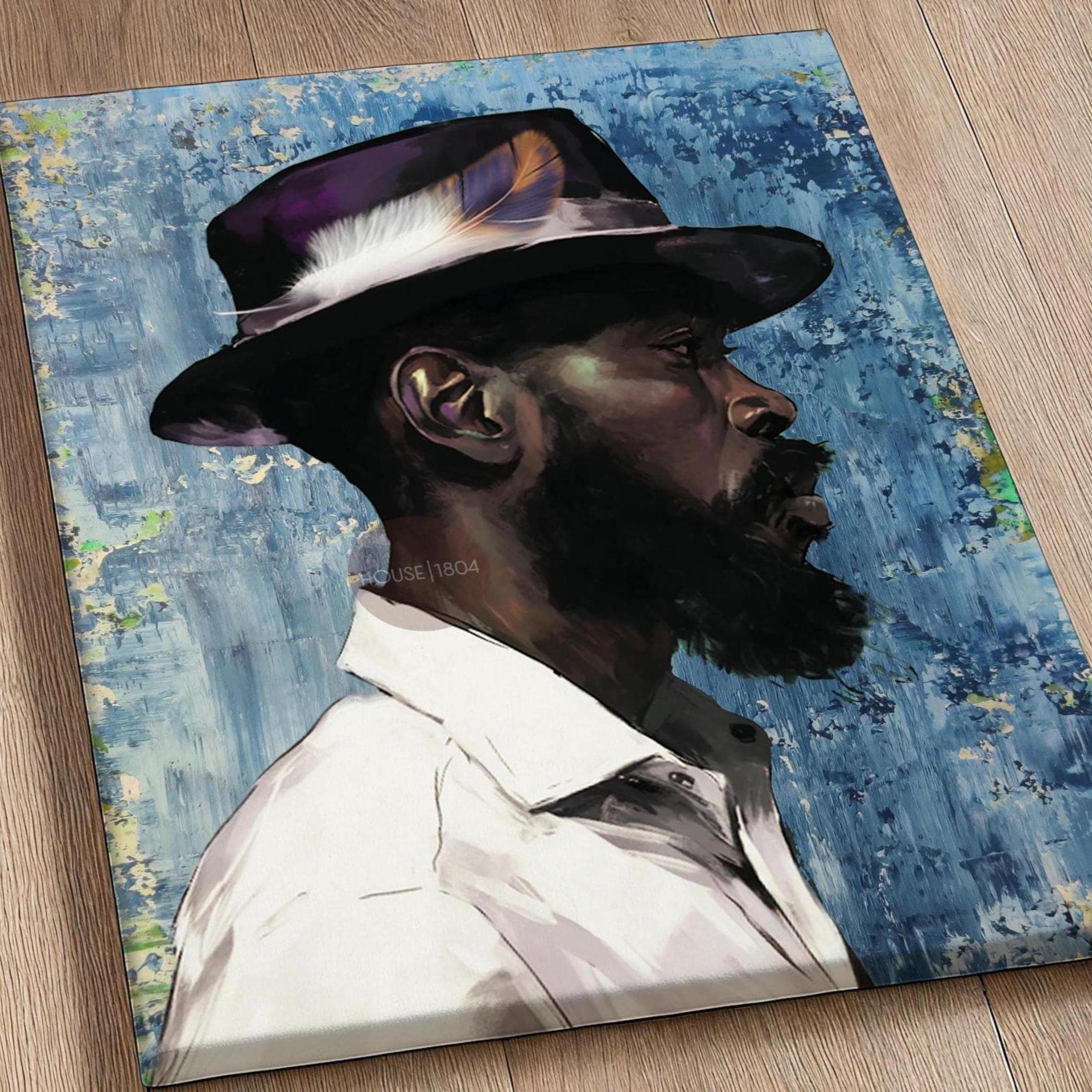 Modern Black Man Blues Framed Wall Art Gift for Him