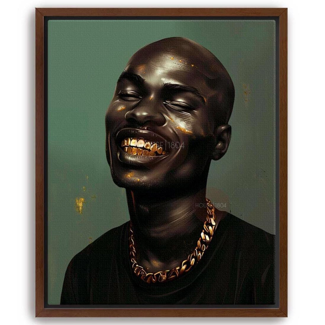 Bald Black Man Art Print: Gold Grillz, Urban African American Modern Art