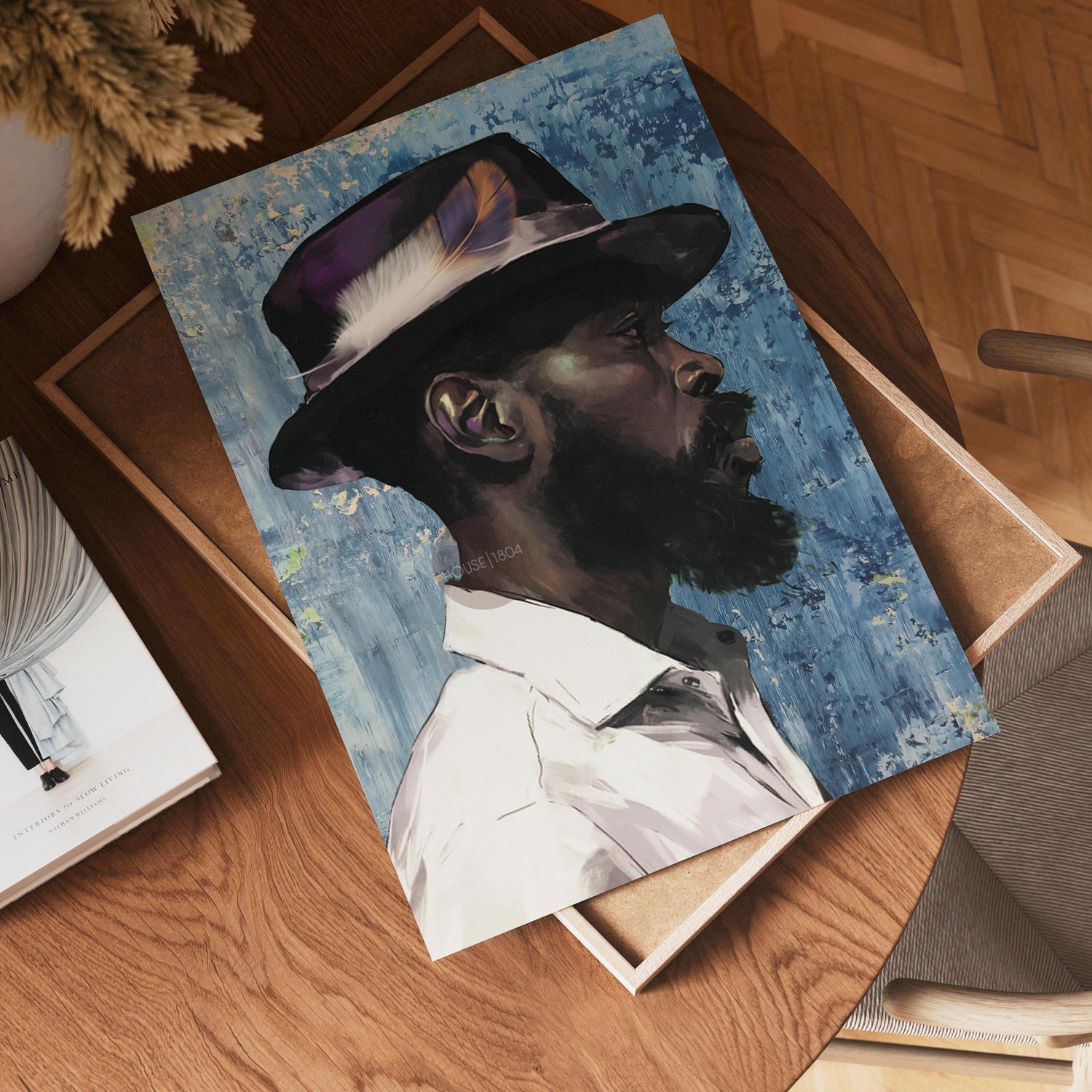 Modern Black Man Blues Framed Wall Art Gift for Him