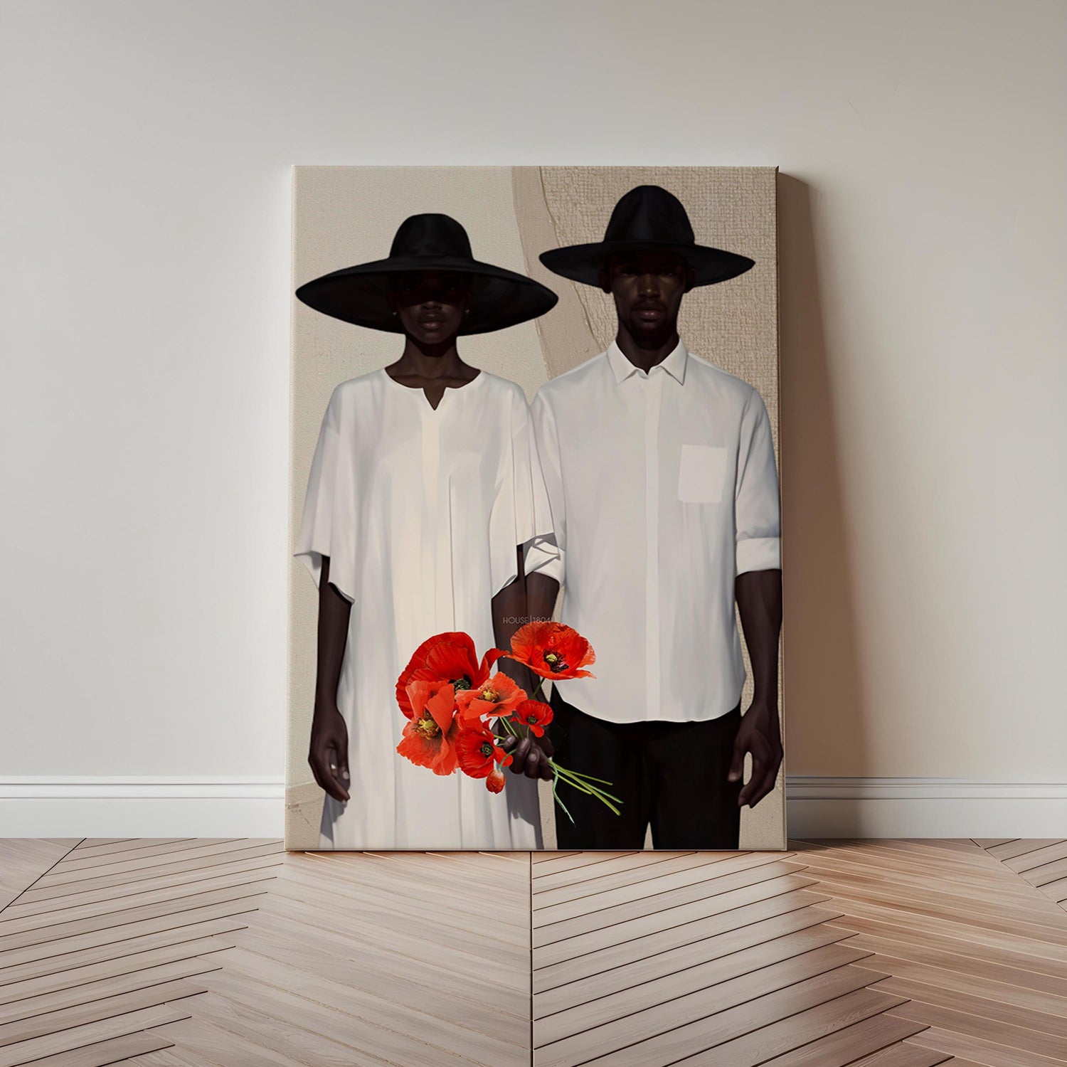 Afrocentric Couple Art Print: Black Love, Modern Poppies