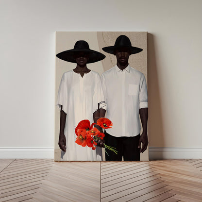 Afrocentric Couple Art Print: Black Love, Modern Poppies