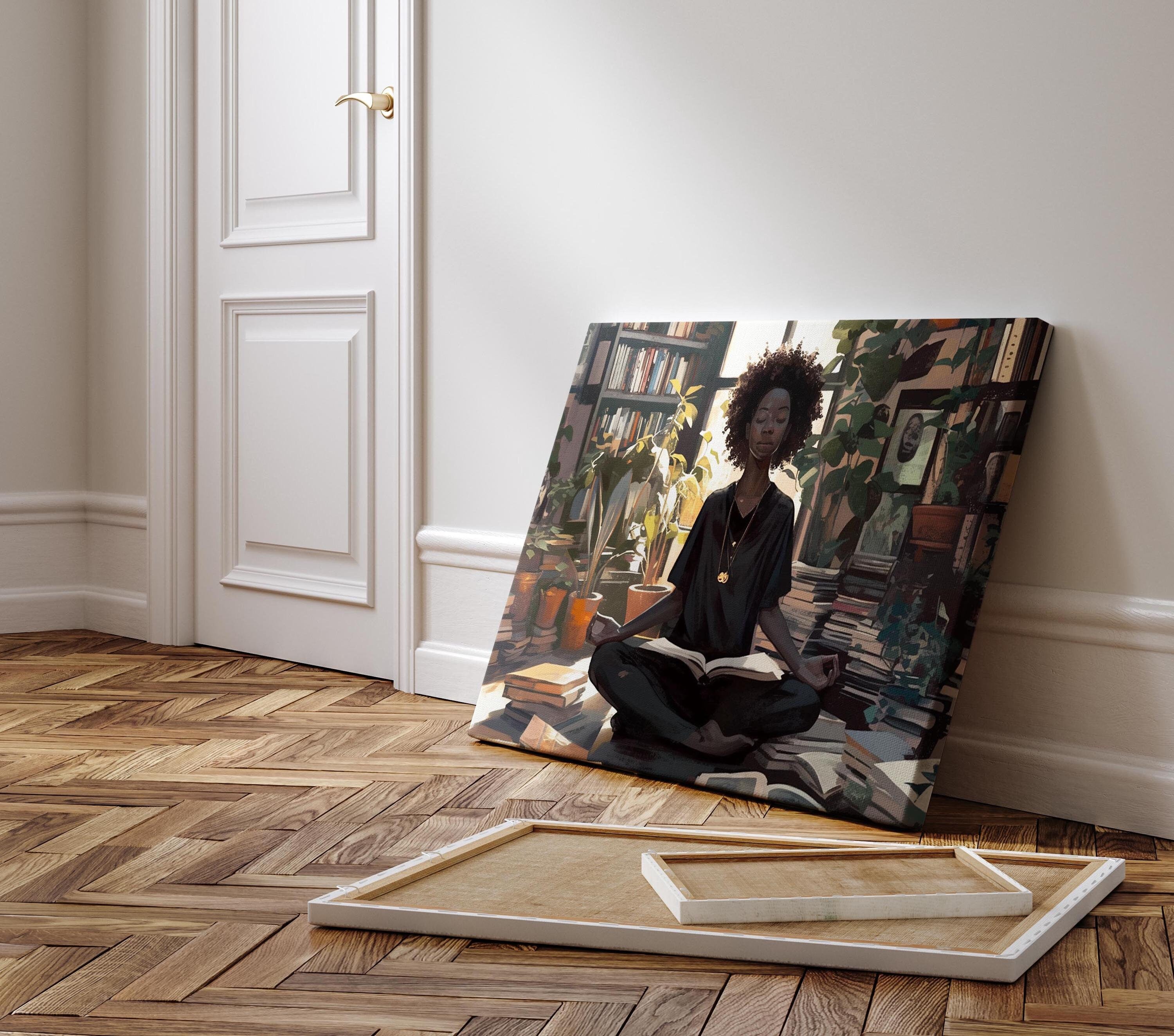 Black Woman Yoga Pose Pictures Art, Black Woman Meditating, Afro Wall Art, Black Woman Print, Black Bohemian Art, Black Woman Wall Art