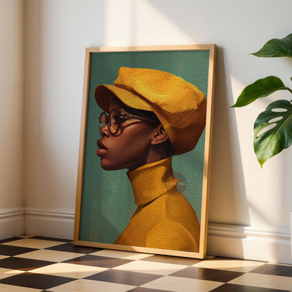 Urban Black Woman Art Print, Bold Yellow &amp; Green, Modern Canvas Wall Decor