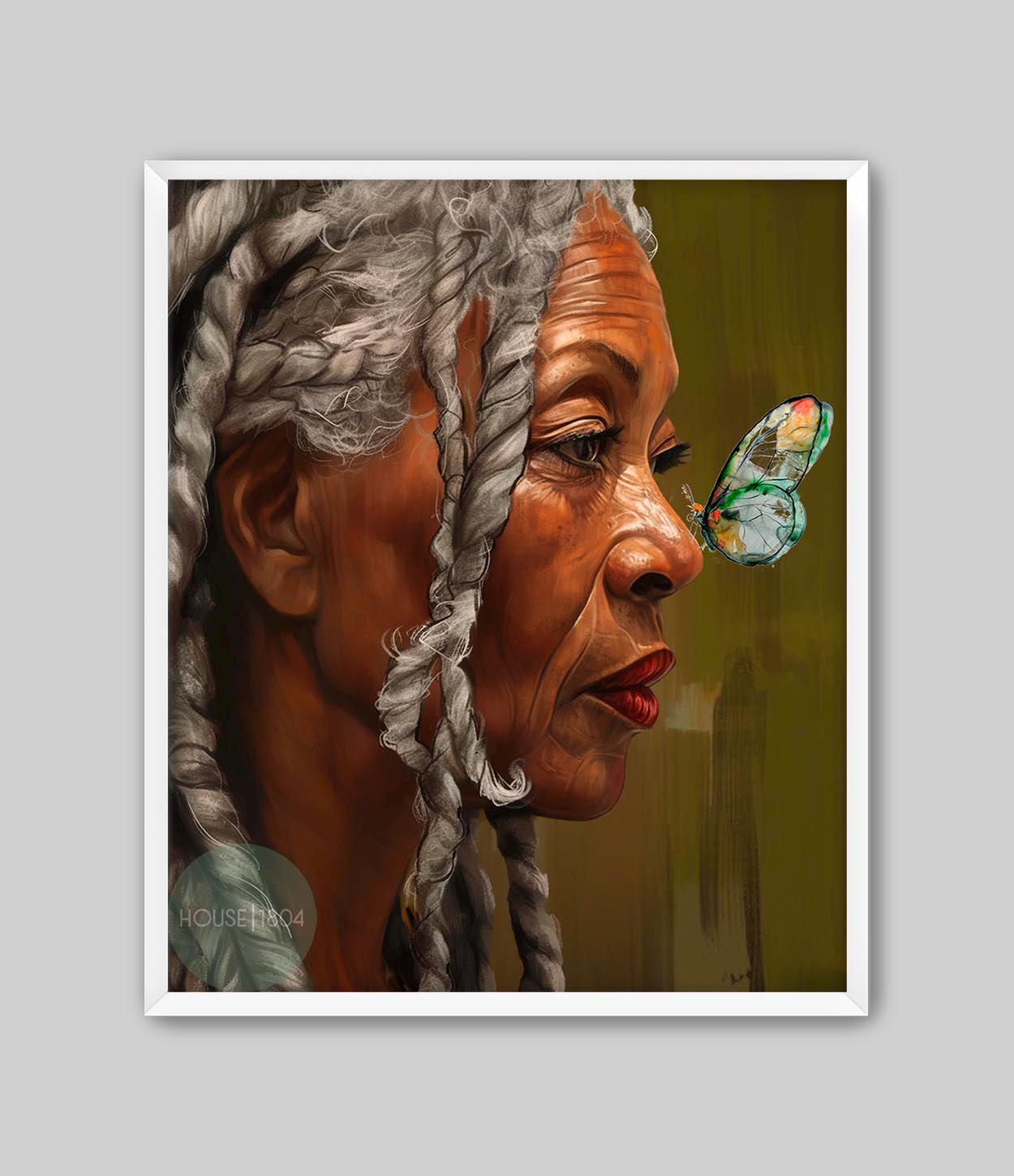 Older Black Woman Art, Gray Hair Lady Art, Elder Art, Black Woman Boho Art, Caribbean Woman Art, Caribbean Art, African Woman Art Prints