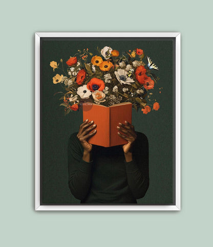 Black Reading Wall Art, African American Book Lover Canvas Print, Framed Unframed Art