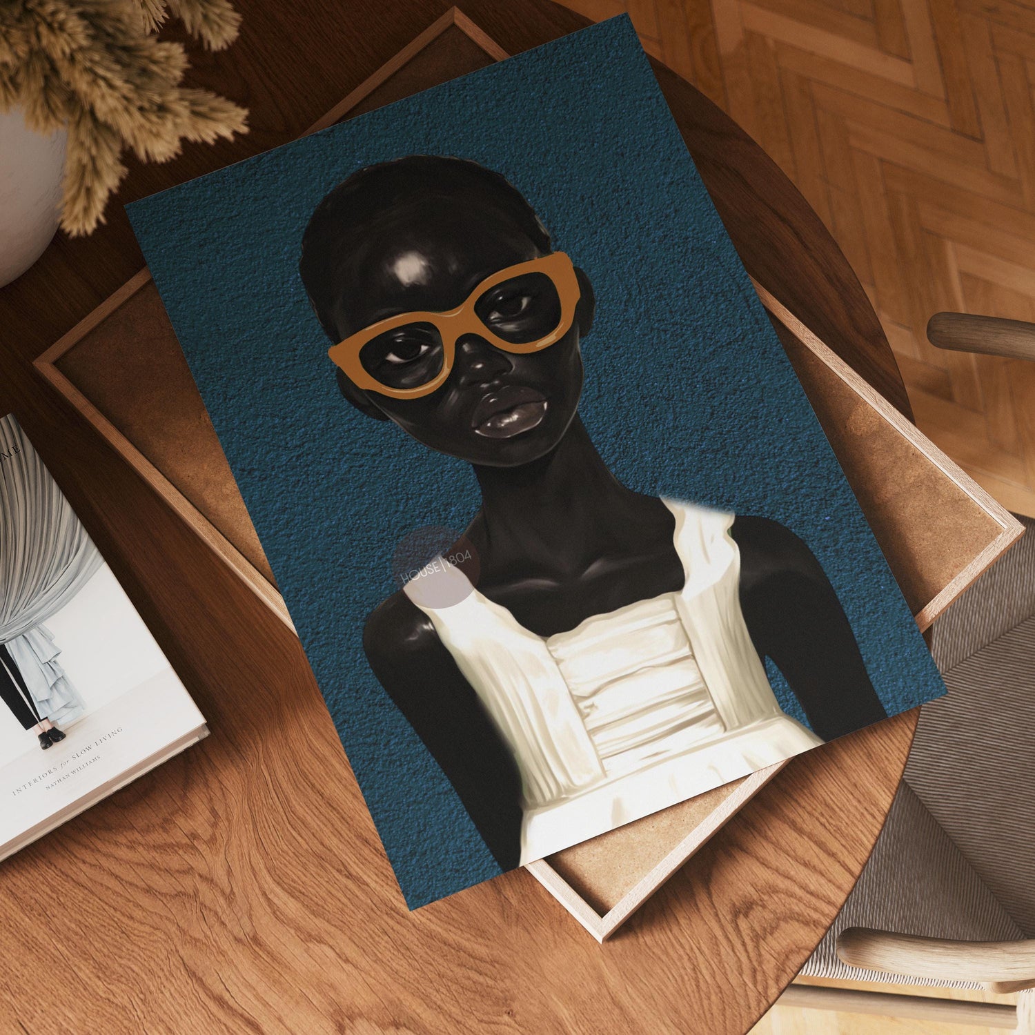 Black Girl Blues Portrait Framed Canvas Art