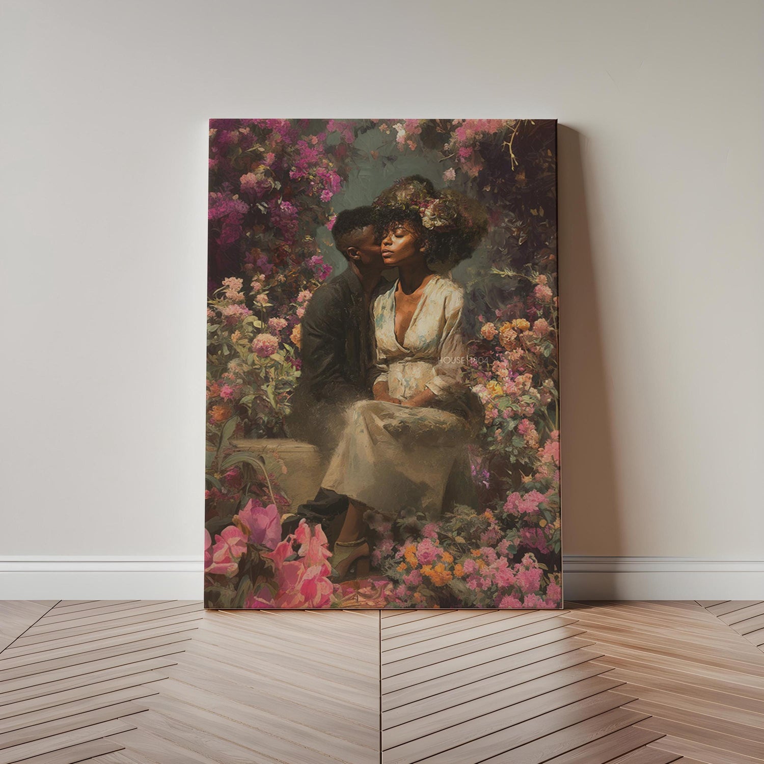 Black Couple Art Print: Vintage African American Love Canvas