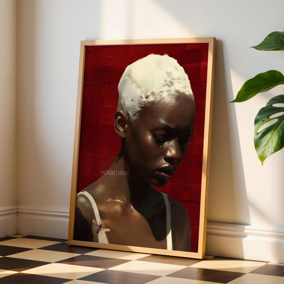 Black Woman Wall Art, Red Afro Woman Canvas Print