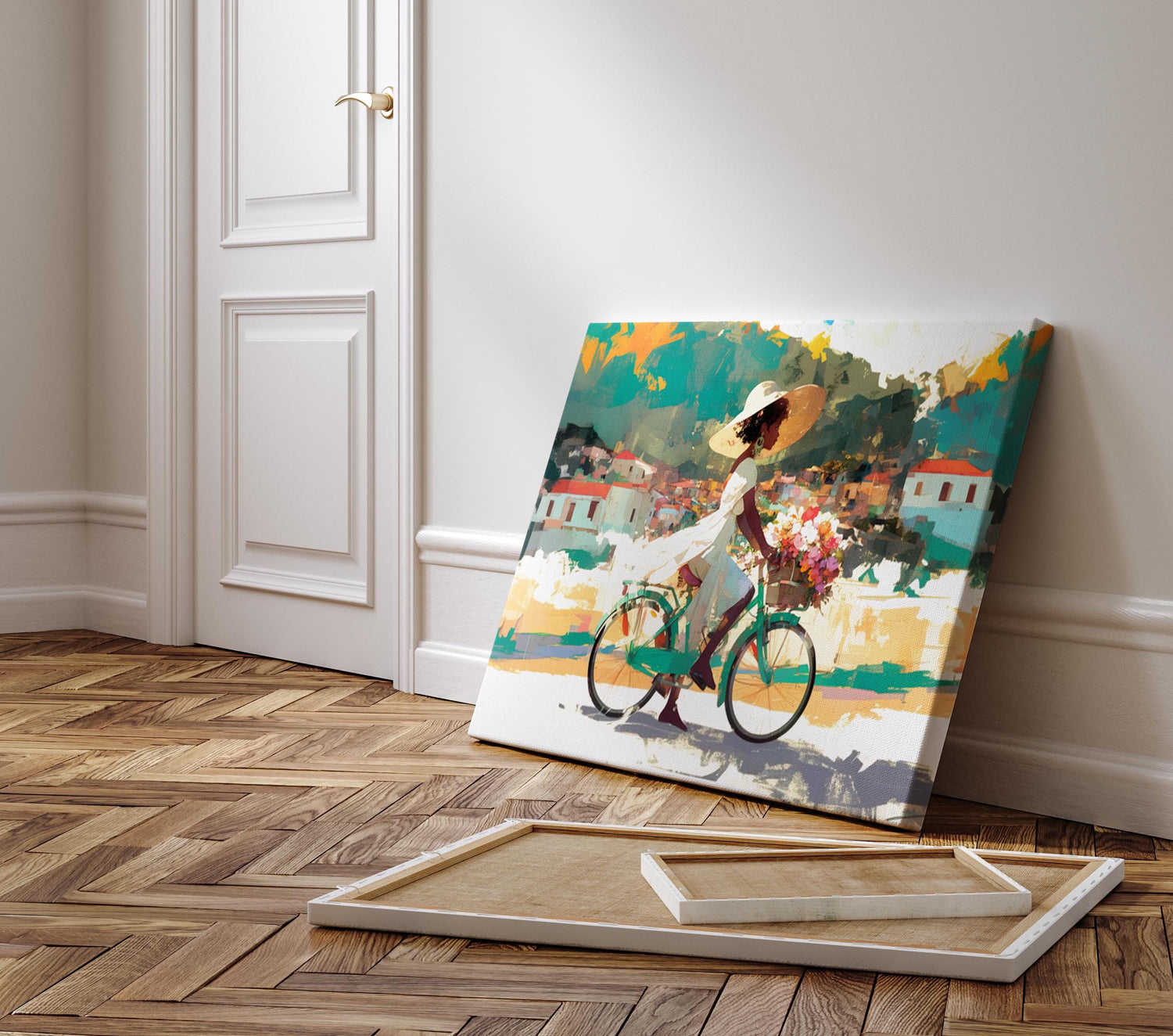 Bicycle Art, Black Woman Riding Bike, Black Girls Riding Bikes, Black Woman Art Print, Colorful Black Women Art, Caribbean Countryside Art