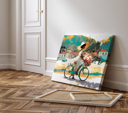 Bicycle Art, Black Woman Riding Bike, Black Girls Riding Bikes, Black Woman Art Print, Colorful Black Women Art, Caribbean Countryside Art