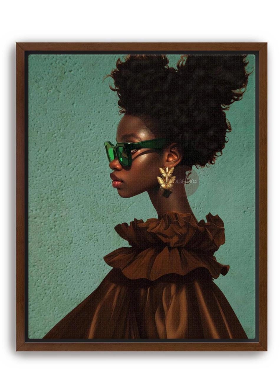 Black Woman Wall Art Print, Graceful Modern Fashionable Glamour Chic African American Art Print
