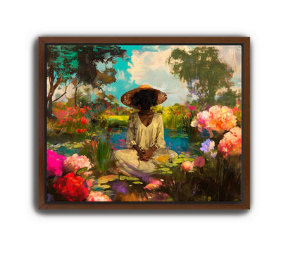 Black Woman Portrait Art: Blue Pink Green Wall Canvas Prints