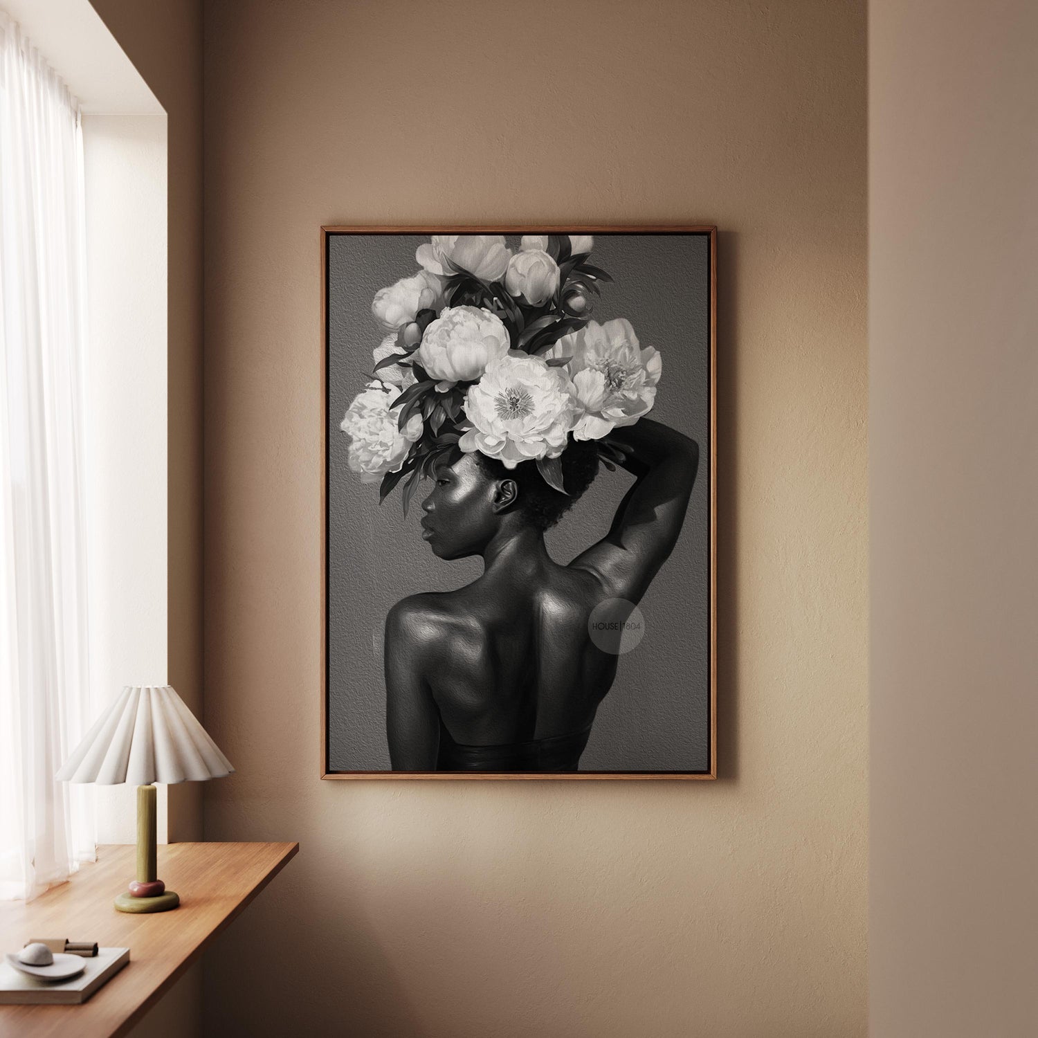 Black and White Black Woman Flower Art Print