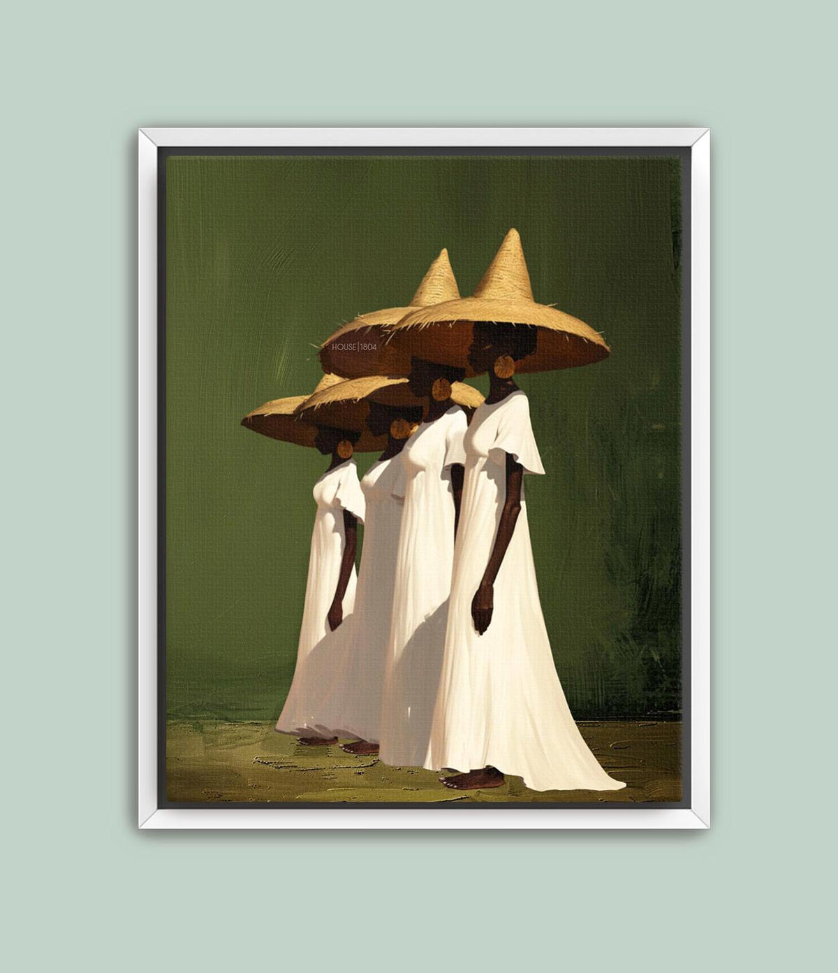 black women wall art, Sisterhood Canvas Print, Afrocentric  Contemporary, Olive Green.